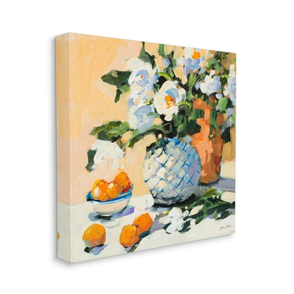 Contemporary Oranges and Spring Florals Table Still Life Botanical & Floral Gallery-Wrapped Canvas Print Wall Art, 17x17