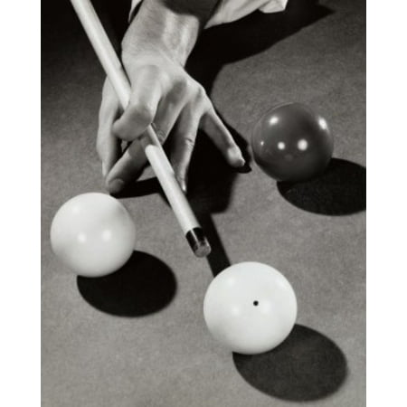 High angle view of a mans hand hitting a pool ball with a cue stick Stretched Canvas -  (24 x (Best Hitting Pool Cue)