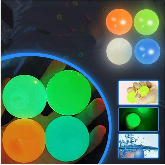 ORUYROP 4Pcs Luminescent Stress Relief Balls Sticky Ball, Ceiling Sticky Wall Balls Glow Stick Balls Stick to The Wall and Slowly Fall Off, Glow Stress Relief Toys for Kids and Adults Fun Toy