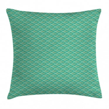 Modern Throw Pillow Cushion Cover, Wavy Lines in Different Colors Crossing Each Other Horizontal Abstract Pattern, Decorative Square Accent Pillow Case, 18 X 18 Inches, Teal White Gold, by Ambesonne