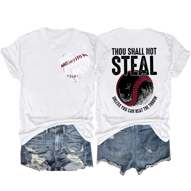 Camisetas de Manga Corta para Mujeres Beisbol Amor Doble Cara Impresión Cuello Redondo Camiseta, Top de Verano Casual