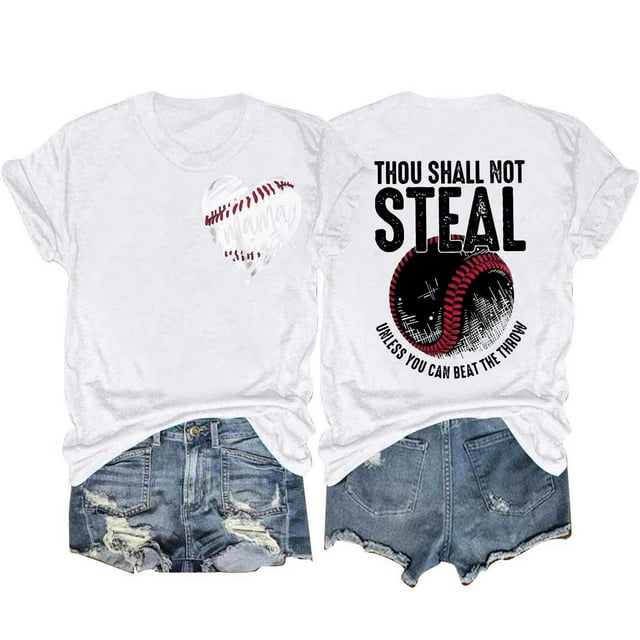 Blouses pour Femmes Mode Décontractée Baseball Amour Imprimé Double Face Manches Courtes Col Rond T-Shirt Haut