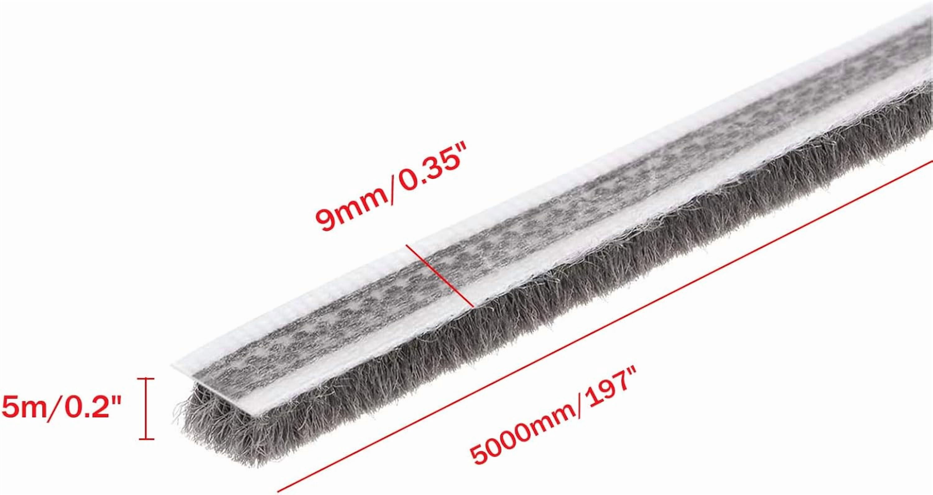 FRKSMD-Weather Stripping 0.35" Width x 0.2" Thick x 16.4 ft Length with Adhesive Backing, Felt Pile Brush Weather Stripping for Window Door Seal Strip, Gray