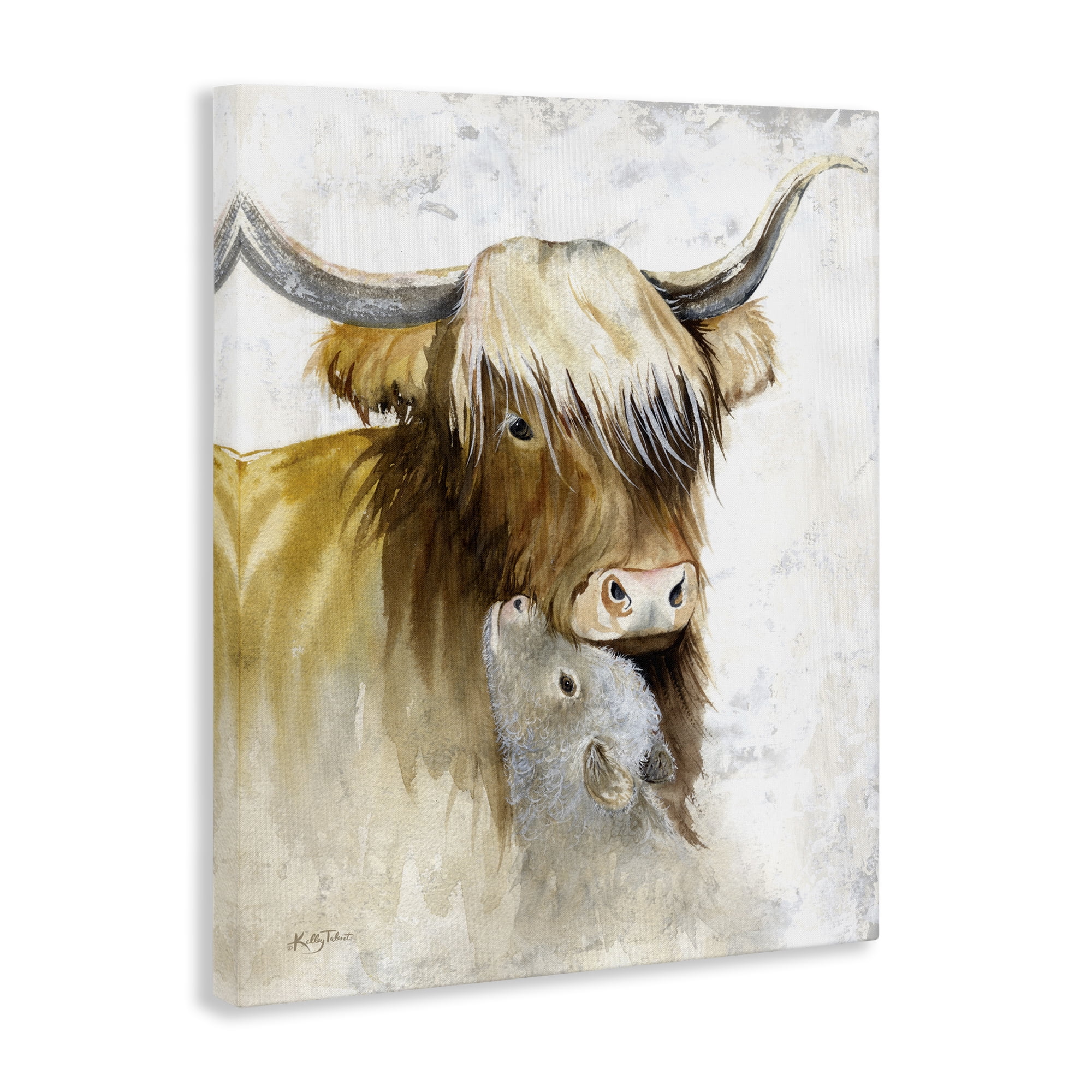 Stupell Industries Neutral Longhorn & Calf Animals & Insects Painting Gallery Wrapped Canvas Art Print Wall Art, 16 x 20