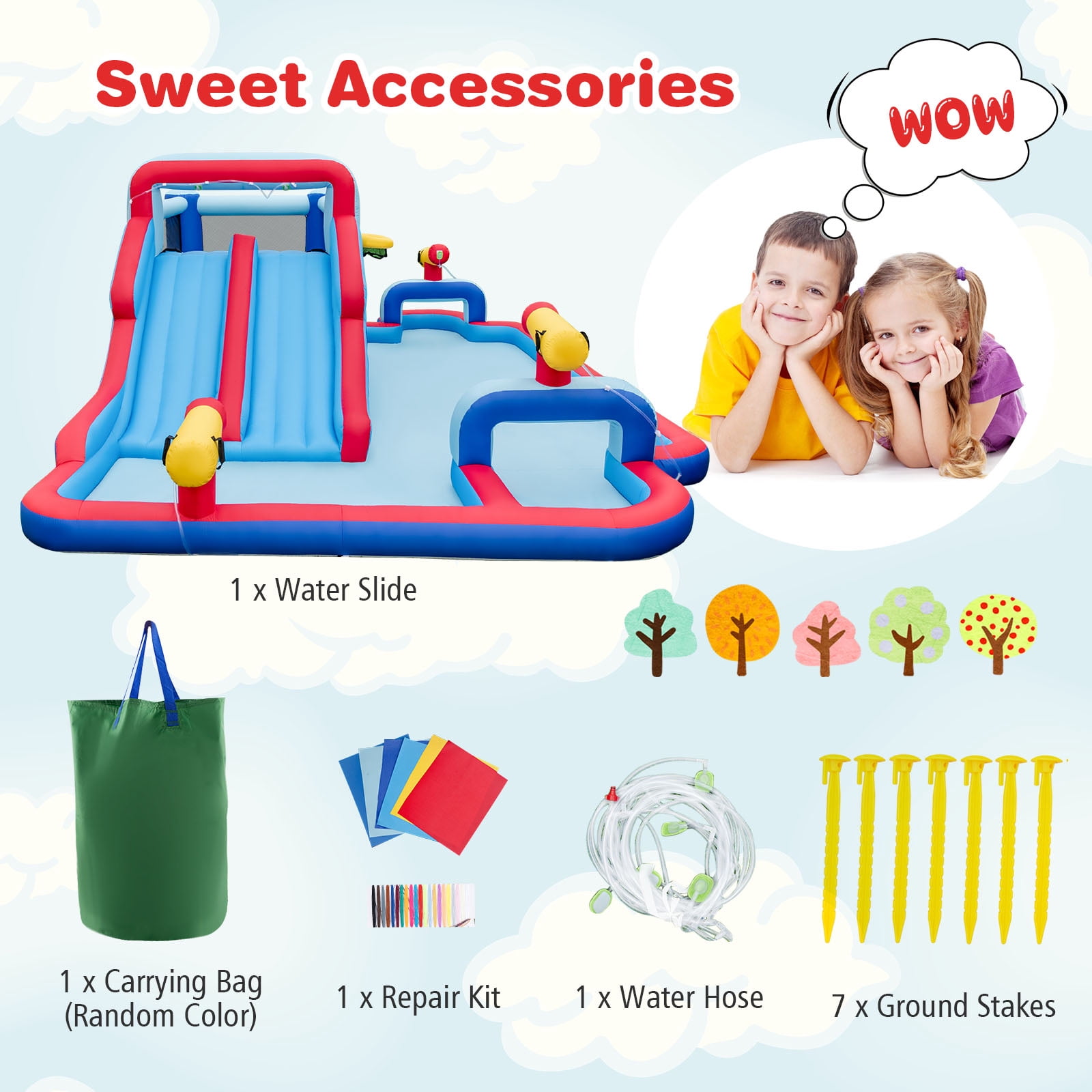 Infans Inflatable Water Slide Park Kids Bounce House Climbing Jumping without Blower