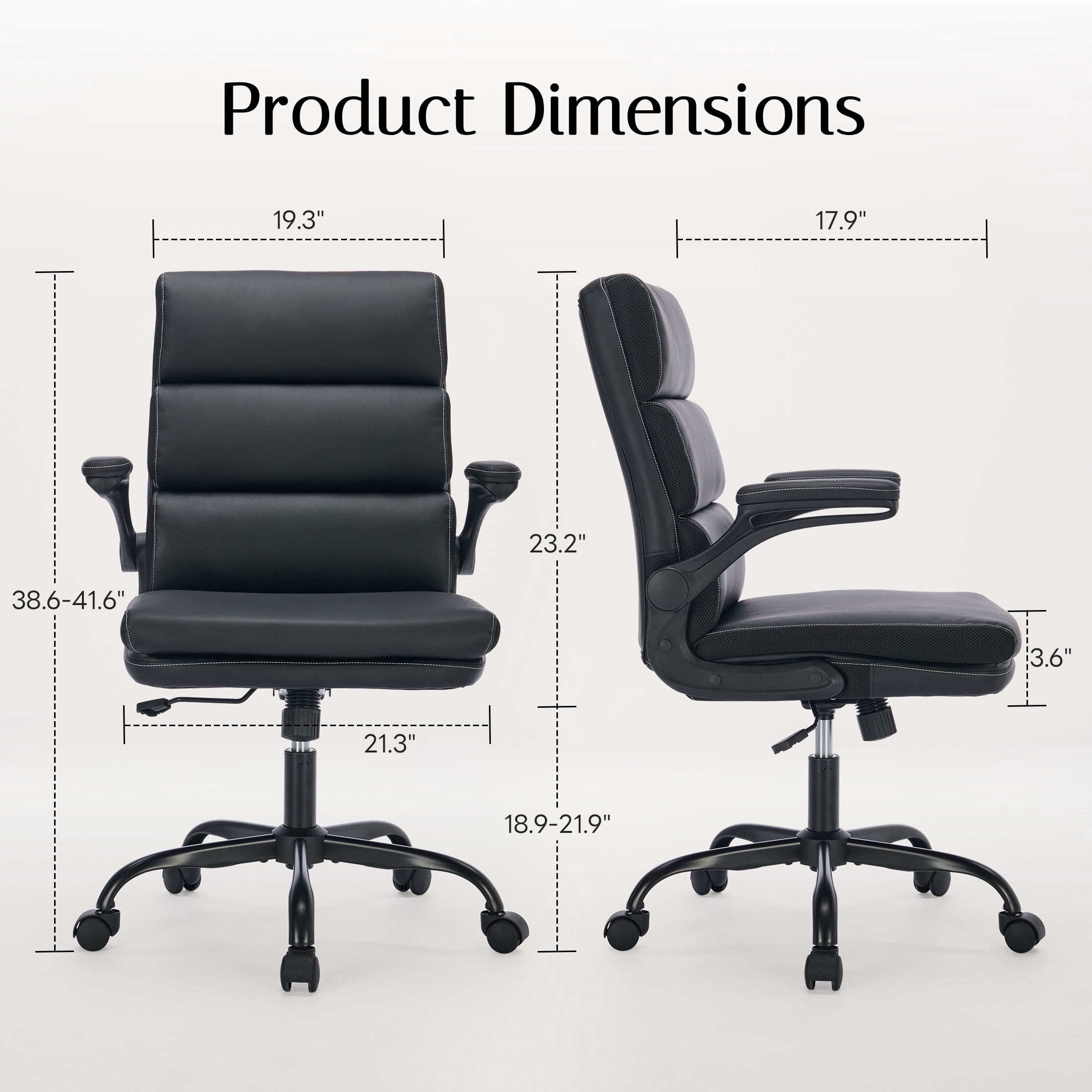 TMV Ergonomic Executive Desk Chair - PU Leather Adjustable Arm Swivel Office Chair for Vanity Desk, Home & Executive Desk,Black