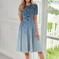 thumbnail image 2 of DBAIXID Knee Length Dress for Women Summer Plus Size Short Sleeve Crewneck Floral Print Flowy Midi Dresses with Pocket Dark Blue 2XL, 2 of 5
