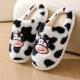 thumbnail image 4 of Lindas pantuflas algodón vaca dibujos animados pantuflas felpa cálidas antideslizantes para interiores invierno (blanco 40-41) [adecuadas para pies 39-40], 4 of 9