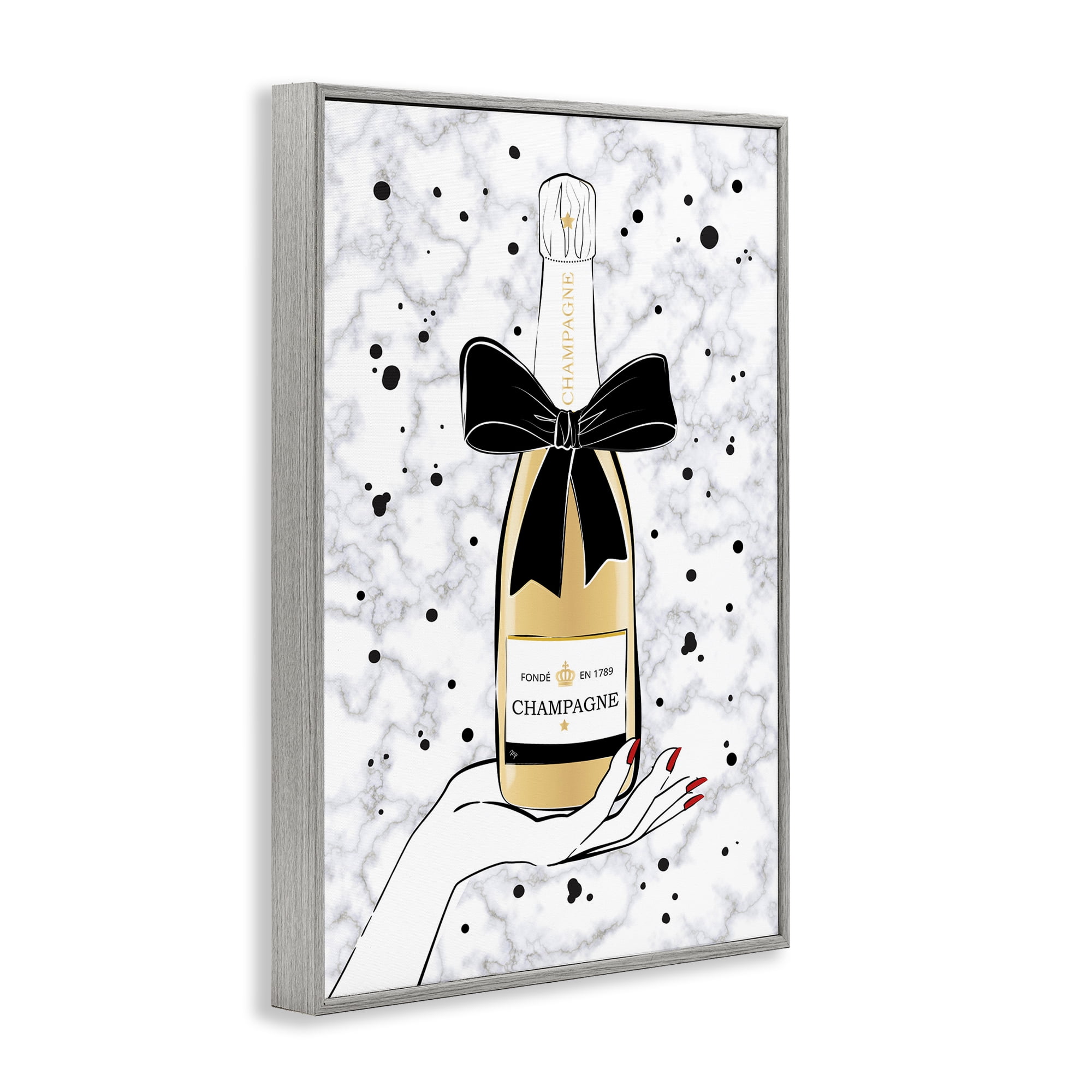 Stupell Industries Holding Champagne Bottle Food & Beverage Painting Gray Framed Art Print Wall Art, 20 x 30