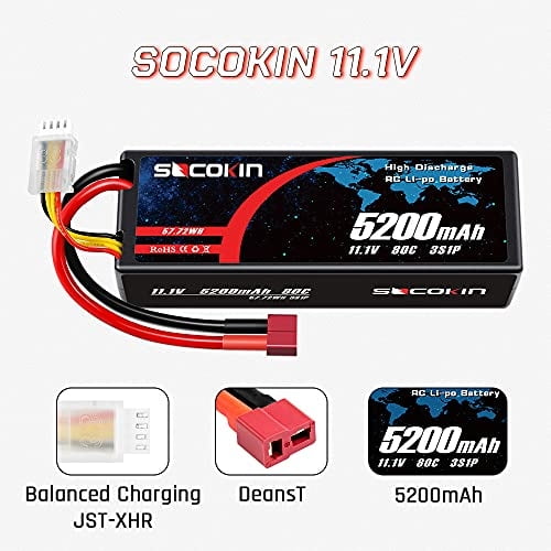 Socokin 3S Lipo Batería 11.1V 80C 5200mAh con Estuche Duro, Enchufe Deans T para RC Modelo SOCOKIN SOCOKIN