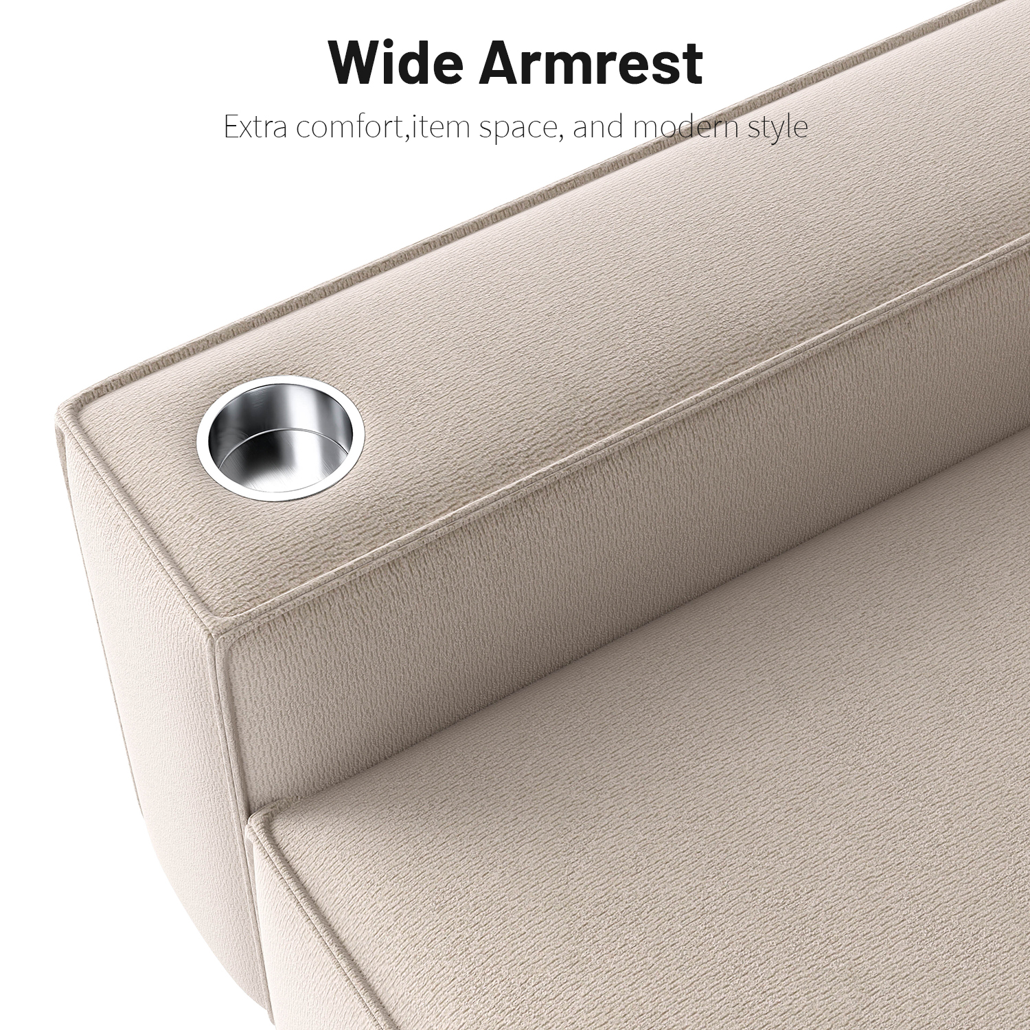 BSHTI Chenille Deep Seat Single Sofa Chair with Brushed Stainless Steel Cup Holder and Decorative Pillow – Modern Cozy Accent Chair for Living Room