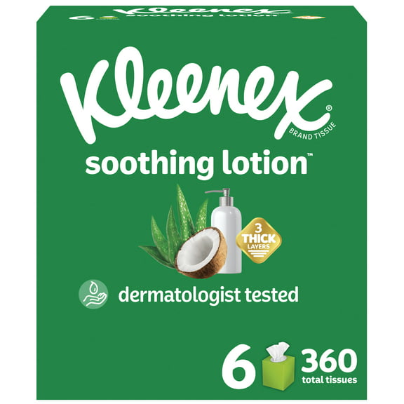Kleenex Soothing Lotion Facial Tissues with Coconut Oil, 6 Cube Boxes