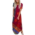 thumbnail image 1 of Ovzne Robes Grande Taille pour Femmes Rondes Robe de Plage Mode Décontractée Imprimée Manches Courtes Col Rond Robe à Poches Robe d'Été Manches Courtes Imprimée Liquidation, 1 of 6