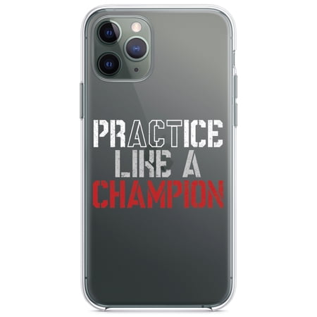 DistinctInk Clear Shockproof Hybrid Case for iPhone 11 (6.1 Screen) - TPU Bumper Acrylic Back Tempered Glass Screen Protector - Practice Like a Champion