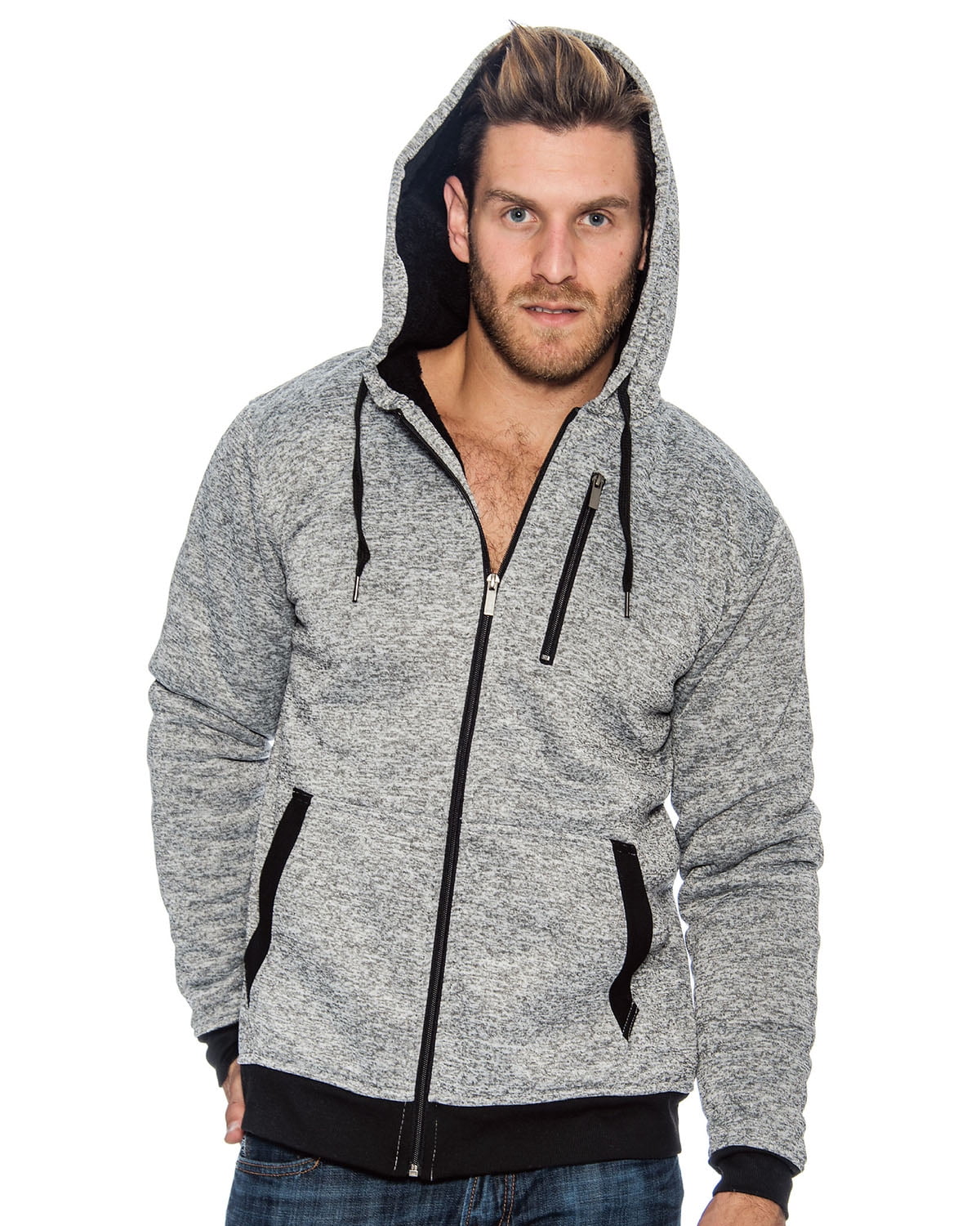 9 Crowns Essentials Men's Sherpa-Lined Hoodie Jacket (Gray, Small ...