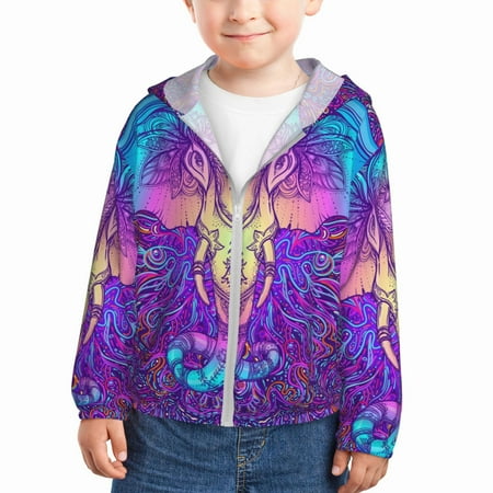 

Goofa Elephant in Tribal Style Printed Kids Zip-Up Hoodie Girls Boys UPF50+ Sun Protection Jacket Hooded Cooling Shirt-5 Years
