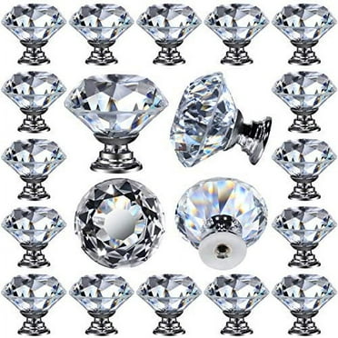 WYN 25 pcs Crystal Glass Knobs Cabinet Drawer Pulls 30 mm Diamond Shape for Kitchen Bathroom Dresser and Cupboard