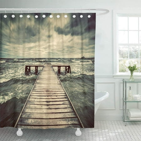 Shower Curtain Curtains Sets With Hooks Nautical Theme Old Wooden Jetty Pier During Storm On The Sea Dramatic Sky Dark Heavy Clouds Extra Long 72 X96 Waterproof Decorative Bathroom Canada Shower Curtain Curtains Sets With Hooks, Pier 1 Shower Curtain Hooks