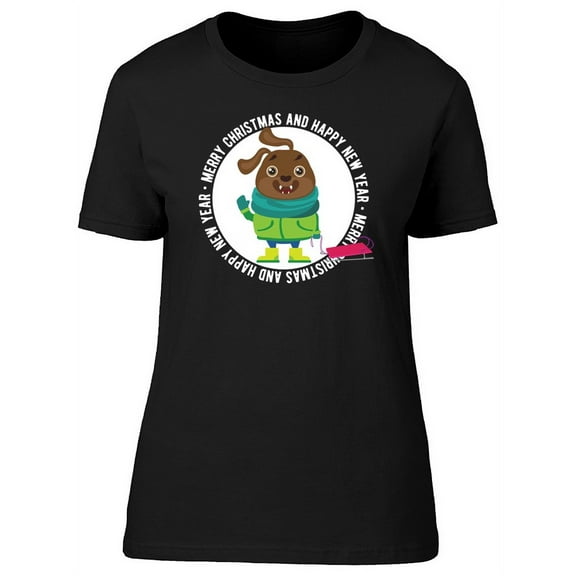 Merry Christmas Winter Dog T-Shirt Women -Image by Shutterstock, Female Large
