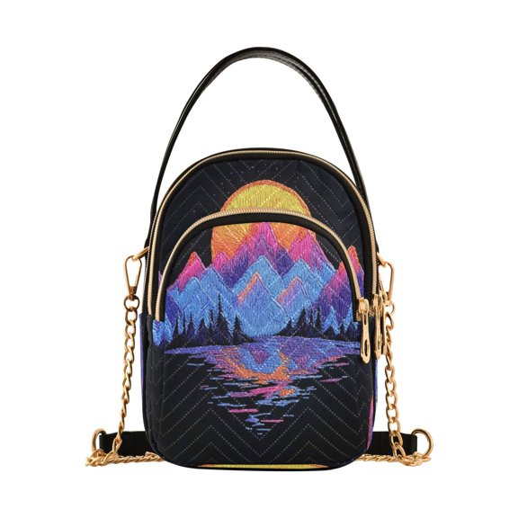 ALAZA Chain Crossbody Bags for Women Mountain Sunset Shoulder Handbag Phone Purse
