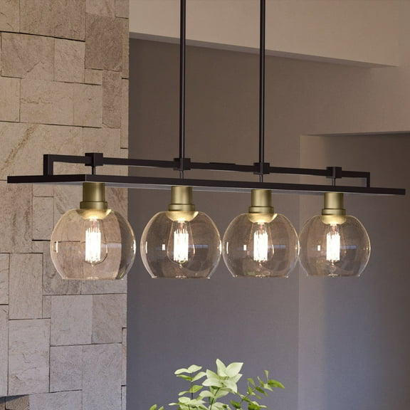 Luxury Utilitarian Indoor Chandelier, 10.00''H x 40.00''W, with Industrial Style Elements, Mid-Century Modern Design, Black Bronze Finish and Clear Glass, UQL4030
