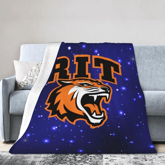 Rochester Institute of Technology Logo Fleece Blanket, Very Soft Microfiber Flannel Blanket for Couch Warm and Cozy for All Seasons