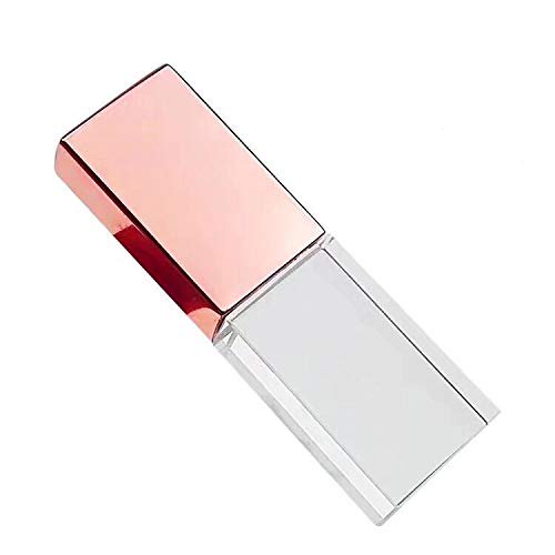 Unidad flash USB 2.0 de cristal de oro rosa de 64 GB con luz LED, memoria USB de cristal, memoria USB, regalo para niño, niña, hombre, mujer, niños, mamá, papá, memoria USB