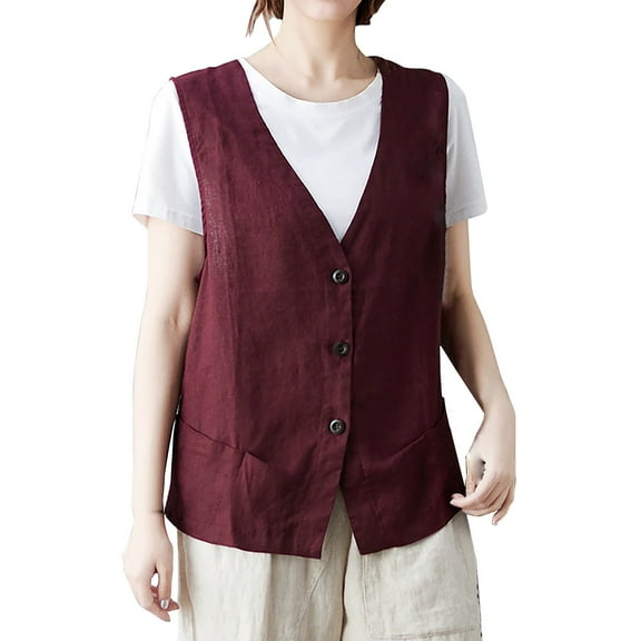 Skpblutn Women'S Jacket Coats Winter Fall Casual Comfortable Tops Spring Linen Vest Vest Solid Sweetheart Cotton Linen Short Neck Sleeveless Open Front Jackets Coat Red Xxl