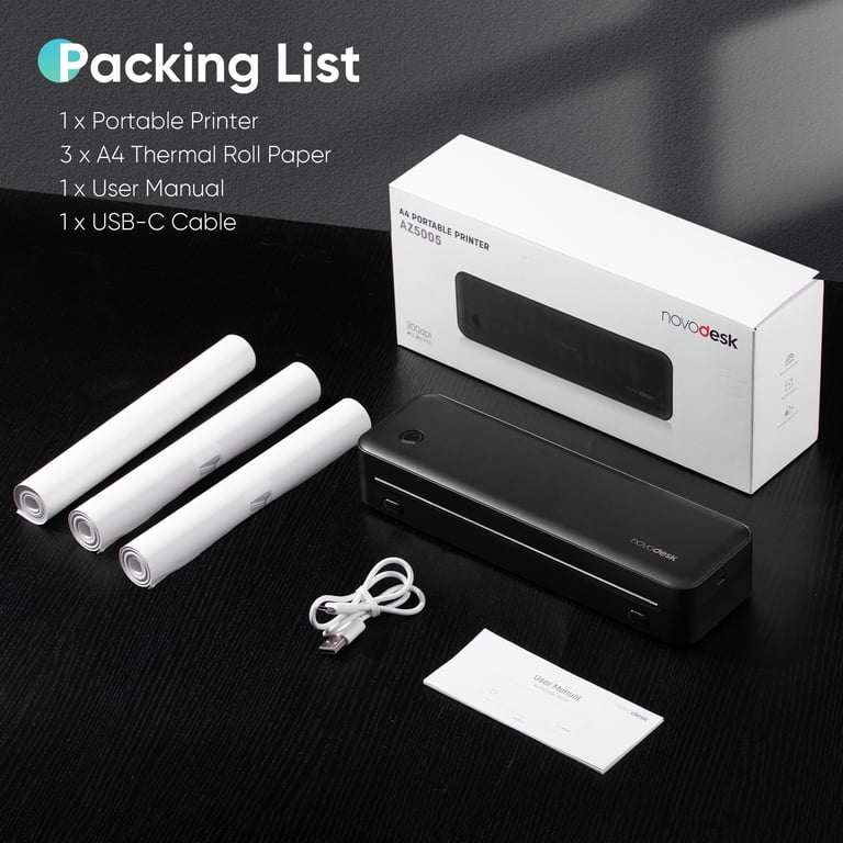 A4 Portable Thermal Printer 本体 NOVODESK, Thermal Printer, 2600mAh Battery, Wireless Inkless