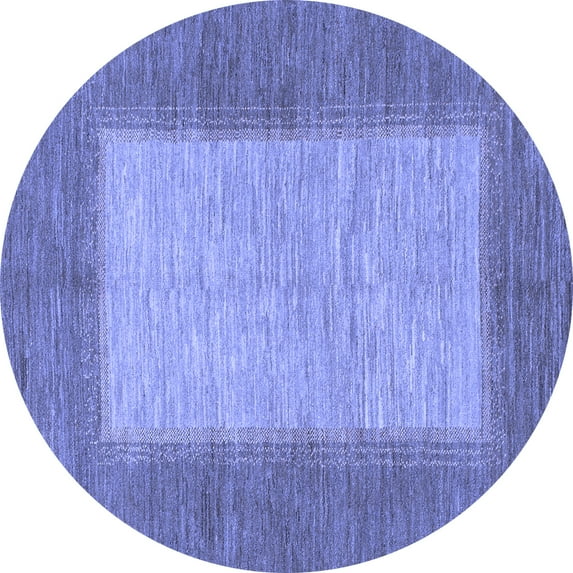 Ahgly Company Machine Washable Indoor Round Abstract Blue Modern Area Rugs, 3' Round