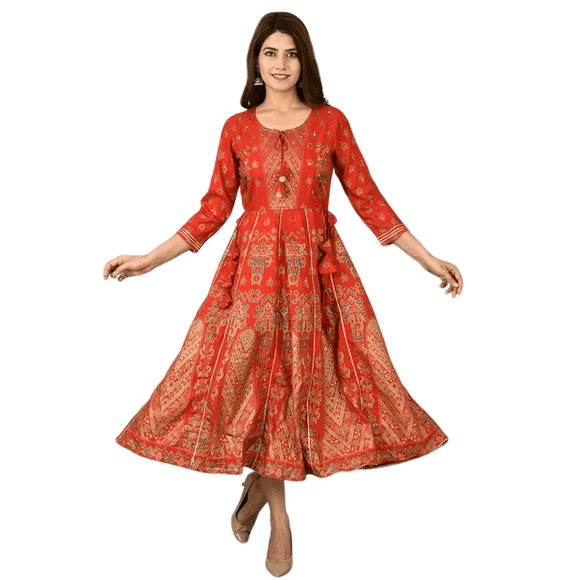 DWEEP SARA Red Rayon Fit & Flare Gown, M/38