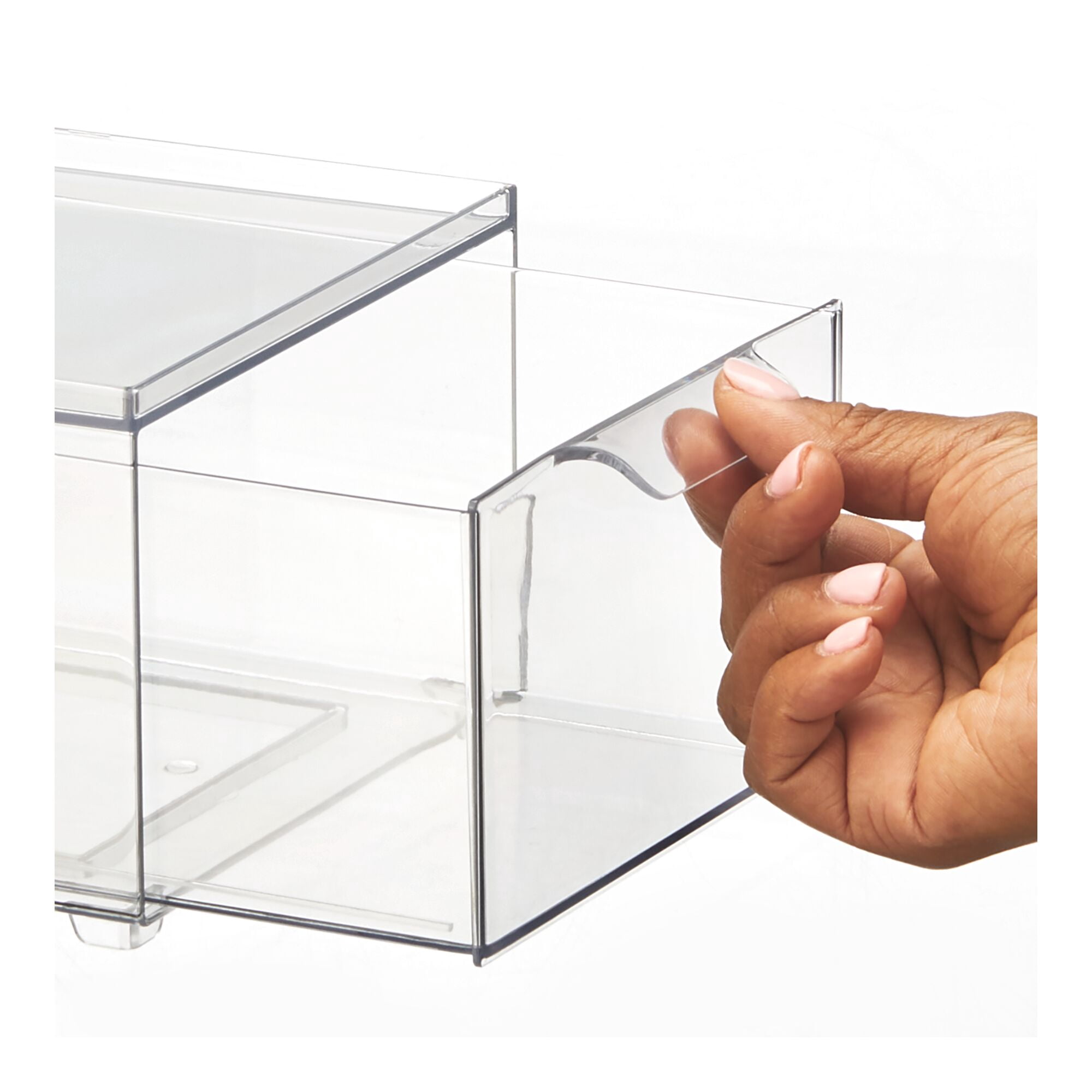 mDesign Stacking Plastic Storage Kitchen Bin with Pull-Out Drawer, 2 Pack, Clear