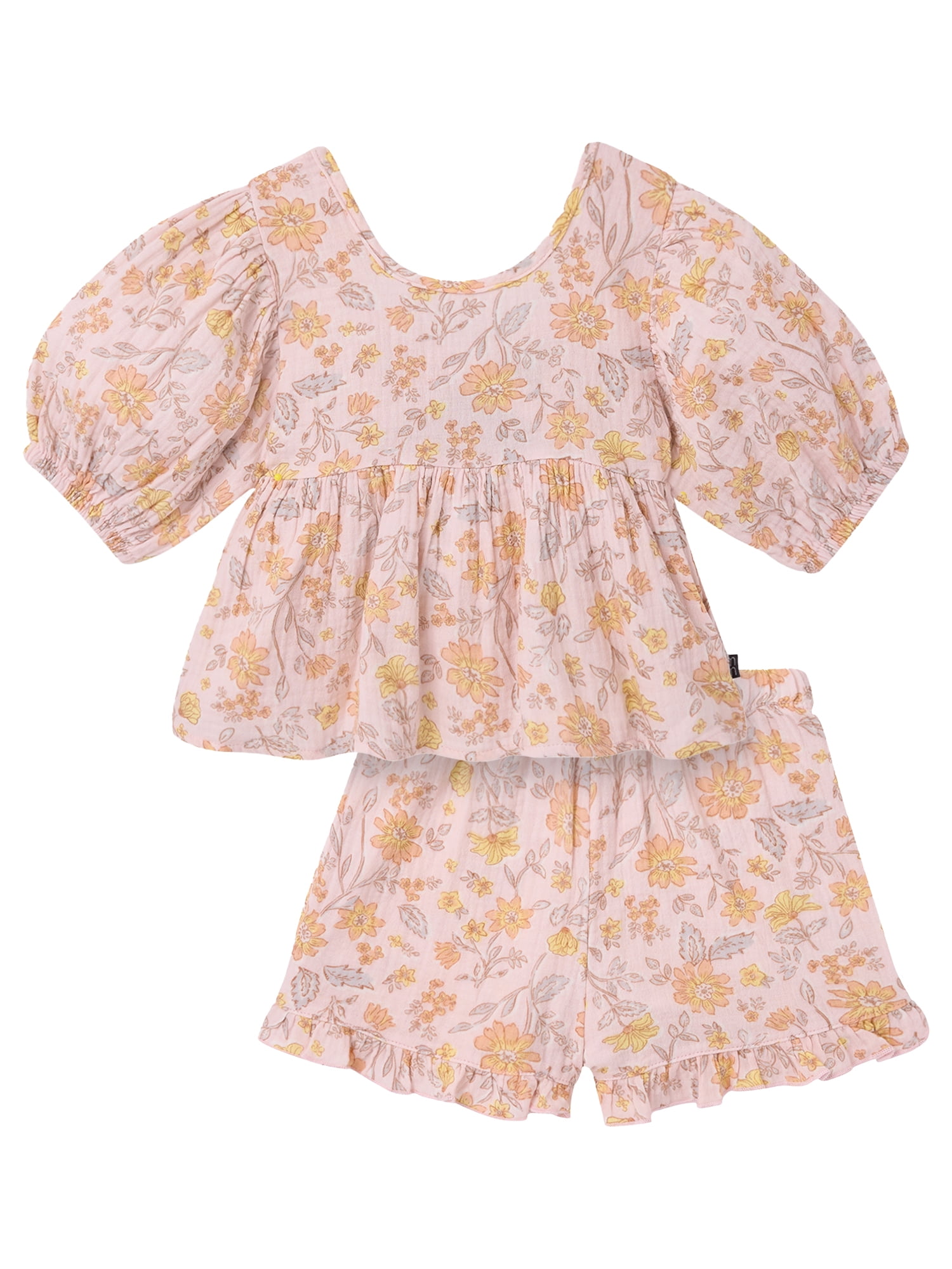 Modern Moments by Gerber Toddler Girl Top and Short Outfit Set with Crossback Detail, 2-Piece, Sizes 12 Months - 5T