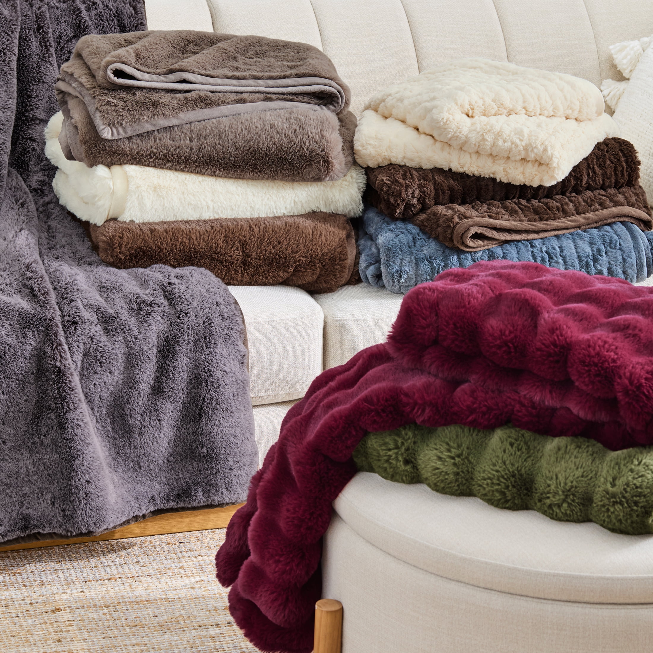 Better Homes & Gardens Ivory Twisted Rib Faux Fur Throw, 50" x 72"