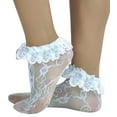 thumbnail image 3 of ToBeInStyle Women's Floral Lace Ruffle Trim Ankle High Socks - Baby Blue, 3 of 6
