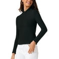 thumbnail image 4 of Solid Color T-Shirt for Women Asymmetrical Collar  Long Sleeves Basic Tops L Black, 4 of 6
