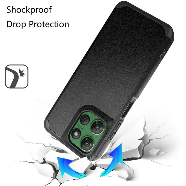 Custodia HAOYE 2 In 1 Per Motorola Moto G22 - TPU + PC Rigido, Doppio Strato, Antiurto, Retro Trasparente (Blu Scuro) - 4