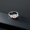 thumbnail image 3 of Gem Stone King 925 Sterling Silver Peach Nano Morganite and White Topaz 3 Stone Engagement Ring for Women (3.20 Cttw, Gemstone October Birthstone, Cushion 8MM, Size 5), 3 of 5