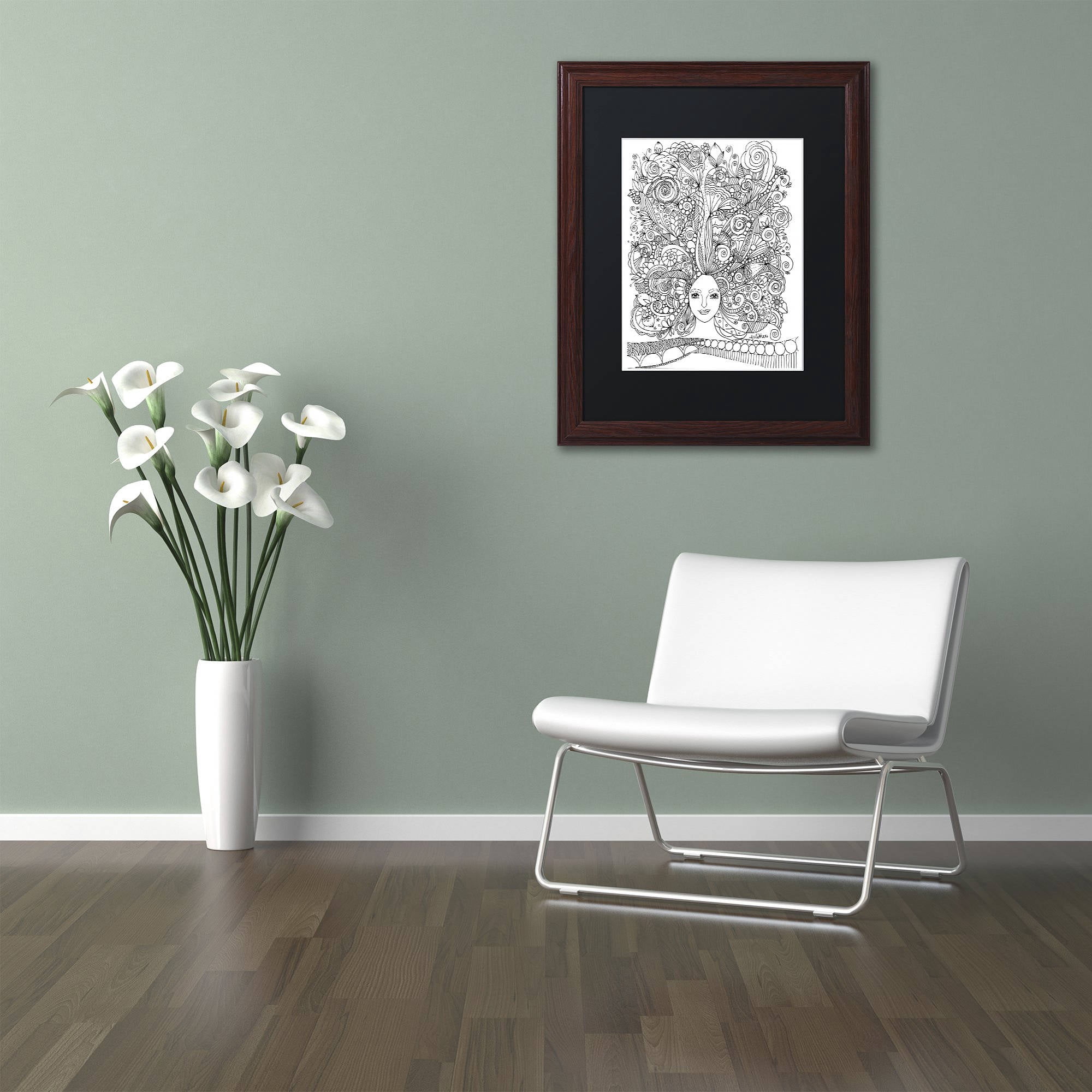 Trademark Fine Art "Flower Girls 18" Canvas Art by KCDoodleArt Black Matte, Wood Frame