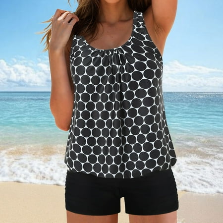 FULORRNIE Tankini Swimsuit Set for Women with Pleated Front and Loose Fit Comfort Boyshorts Bathing Suit  Black  XXL