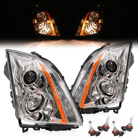 Projector Halogen Pair Headlight For Cadillac CTS CT-S 2008-15 Left Right W/Bulb
