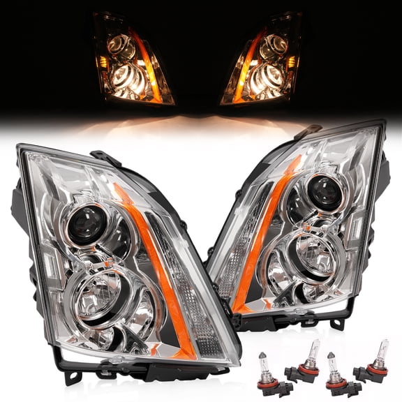 Projector Halogen Pair Headlight For Cadillac CTS CT-S 2008-15 Left Right W/Bulb