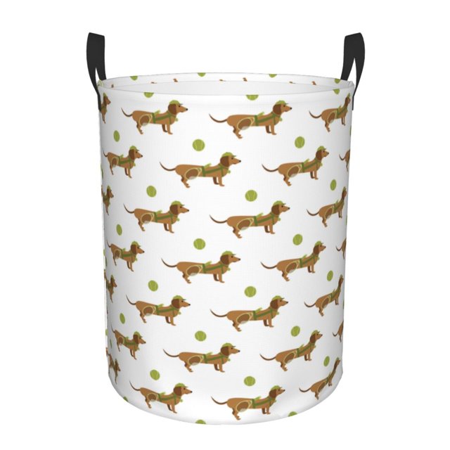 Fotbe Dachshund Going To Play Tennis Cesto de Ropa con Asas, Cesto Impermeable de Gran Capacidad, Bolsa de Lavado para Dormitorio, Cesto de Ropa con Ruedas y Asas-Small