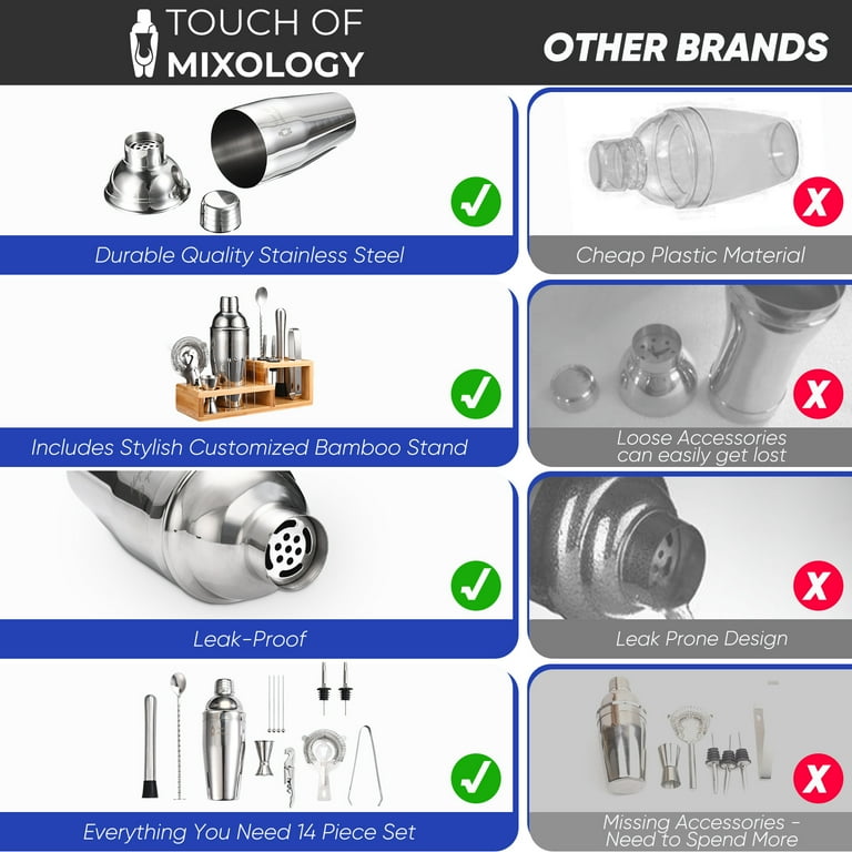 Touch of Mixology 14-Piece Stainless Steel Bartender Kit