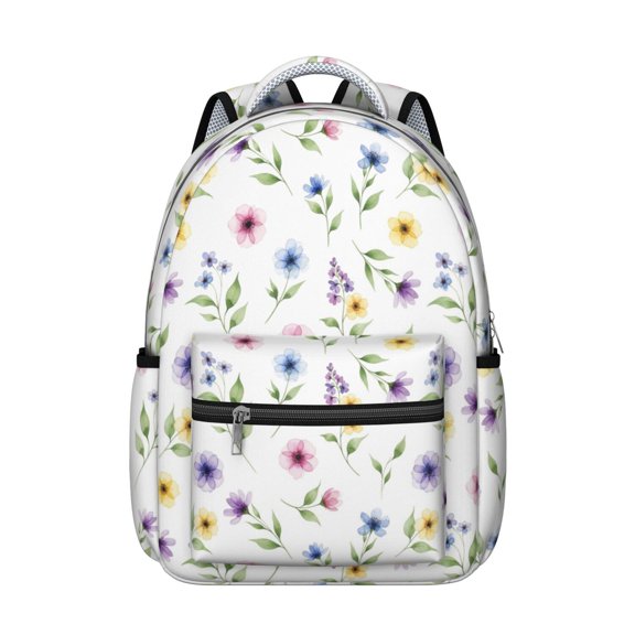 Pioneer Flower Floral Print Pattern Backpack for School, Cute School Bag with Adjustable Shoulder Straps and Padded Back, 15.3"x11"x7.1"