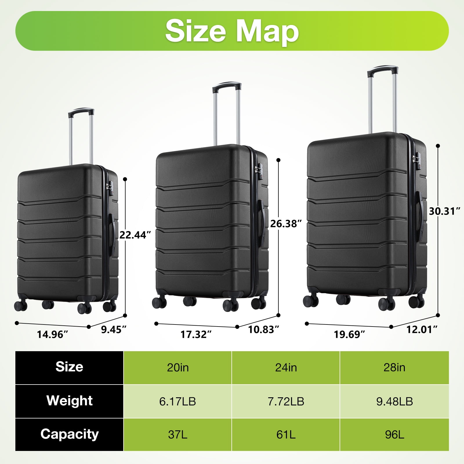JOINSUN Hardside Expandable Luggage ABS Lightweight Rolling Checked Suitcase with Spinner Wheels TSA Lock, Black, 20 inch