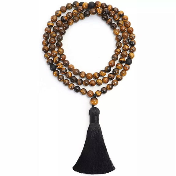 K-KED 6mm Yellow Tiger's Eye 108 Mala Beads Healing Natural Stone Yoga Necklace