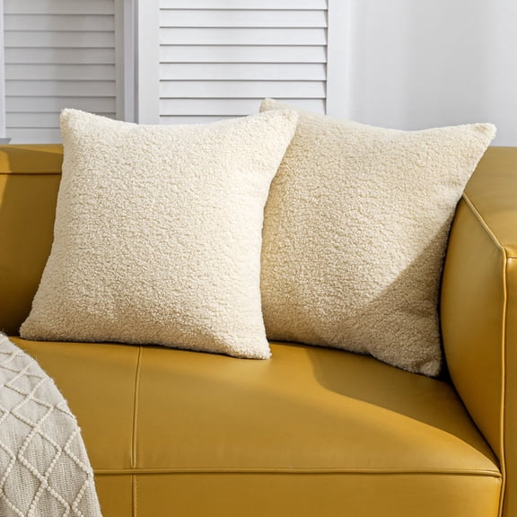 Sonive 2Pcs Throw Pillow Cover 20"×20", Fuzzy Decorative Fleece Cushion for Couch Home Deco, Yellow