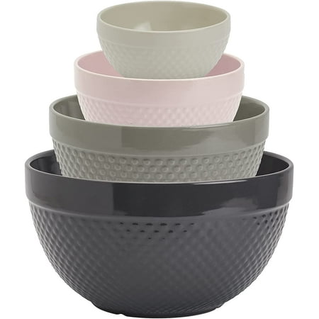 

Tabletops Gallery Hobnail Style 4 Piece Timeless Grey Stoneware Nesting Mixing Bowl Set For Baking And Cooking