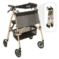 Stander Wonder Rollator Plus, Lightweight Folding Walker for Seniors with EZ Fold-N-Go Technology, Four Wheel Rolling Walker with Seat, Locking Brakes, Desert Sand